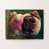 Cute Pug Holding a Heart Legpuzzel (Horizontaal)