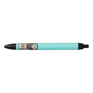 Cute Pug-hoofdtelefoon met puppy Wearing Zwarte Inkt Pen
