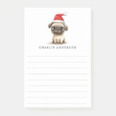 Cute pug in Santa hat name lined Christmas Post-it® Notes (Voorkant)