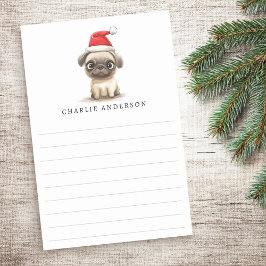 Cute pug in Santa hat name lined Christmas Post-it® Notes