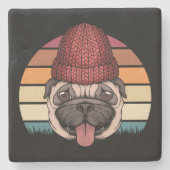 Cute Pug in Winter Pet Retro Design Stenen Onderzetter (Voorkant)
