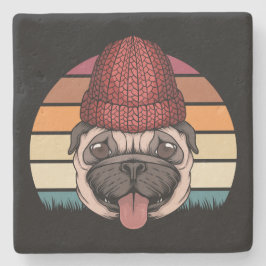 Cute Pug in Winter Pet Retro Design Stenen Onderzetter