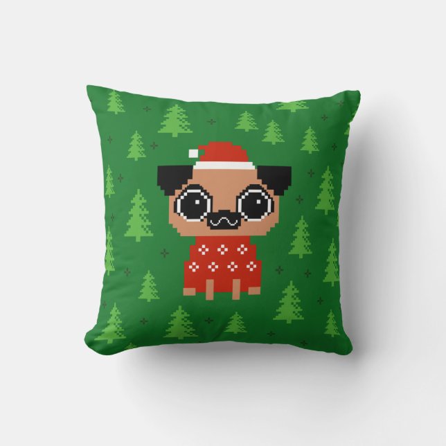 Cute Pug Kerstfeestay Dog Santa Kussen (Voorkant)