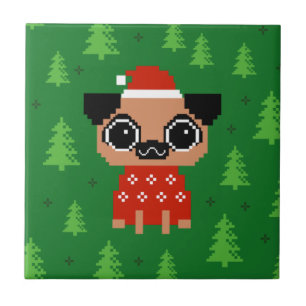 Cute Pug Kerstfeestay Funny Dog Santa Tegeltje