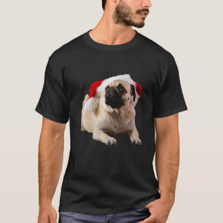 Cute Pug Kerstman Hoed Afbeelding Kersthond Tan Pu T-shirt