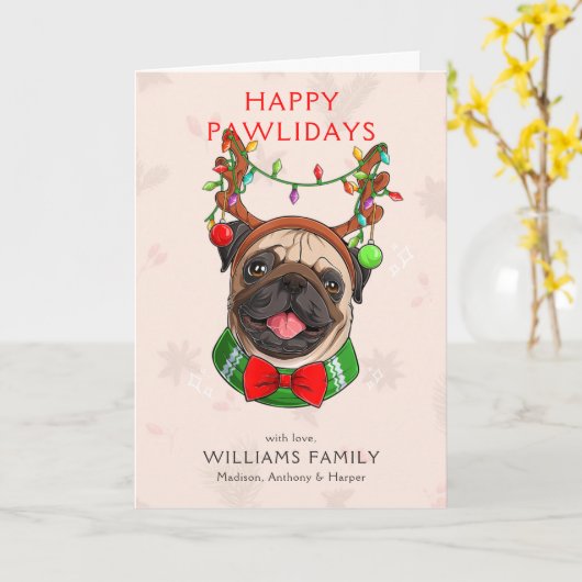 Cute Pug Kerstmis Kaart (Gele Bloem)