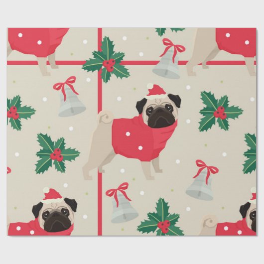 Cute Pug-kerstpatroon Cadeaupapier (Vlak)