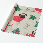 Cute Pug-kerstpatroon Cadeaupapier (Uitgerold)
