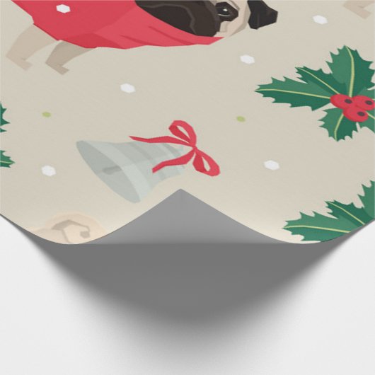 Cute Pug-kerstpatroon Cadeaupapier (Hoek)