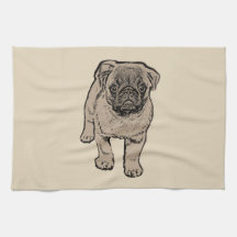 Cute Pug Kitchen Towel - Beige