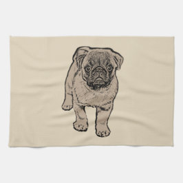 Cute Pug Kitchen Towel - Beige Theedoek