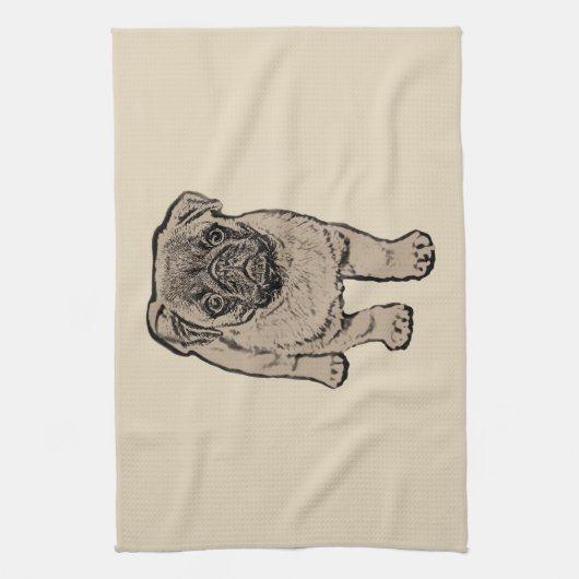 Cute Pug Kitchen Towel - Beige Theedoek (Verticaal)