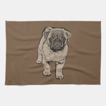 Cute Pug Kitchen Towel - Brown