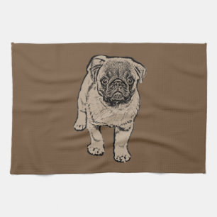 Cute Pug Kitchen Towel - Brown Theedoek