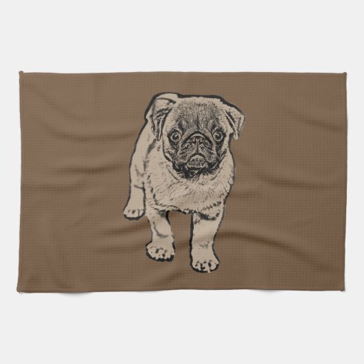 Cute Pug Kitchen Towel - Brown Theedoek (Horizontaal)