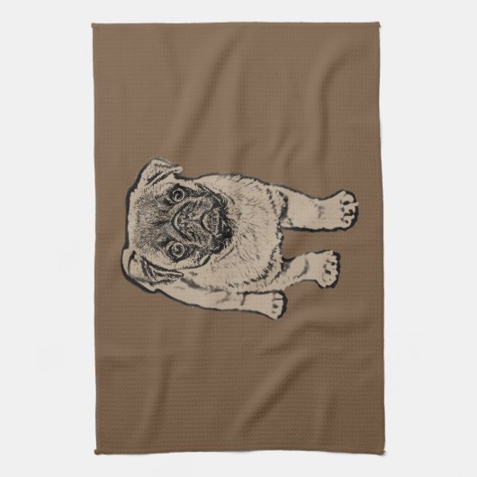 Cute Pug Kitchen Towel - Brown Theedoek (Verticaal)