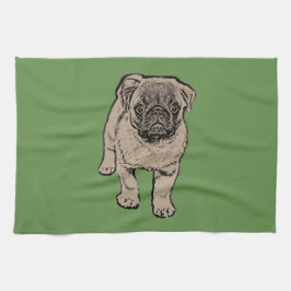 Cute Pug Kitchen Towel-Green Theedoek