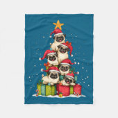 Cute Pug Le Dog Christmas Tree Xmas Hat Long Sleev Fleece Deken (Voorkant)