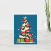 Cute Pug Le Dog Christmas Tree Xmas Hat Long Sleev Kaart (Voorkant)