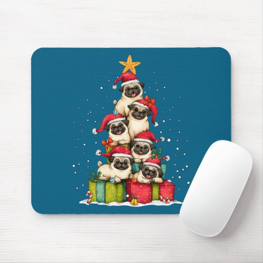 Cute Pug Le Dog Christmas Tree Xmas Hat Long Sleev Muismat (Met muis)
