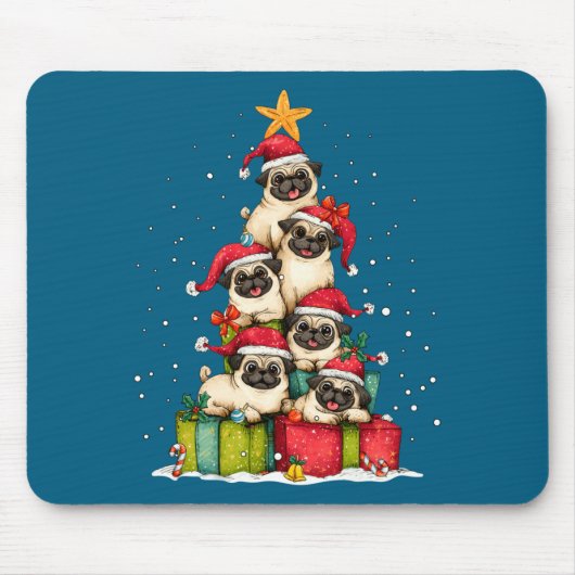 Cute Pug Le Dog Christmas Tree Xmas Hat Long Sleev Muismat (Voorkant)
