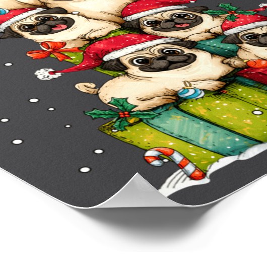 Cute Pug Le Dog Christmas Tree Xmas Hat Long Sleev Poster (Hoek)