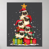 Cute Pug Le Dog Christmas Tree Xmas Hat Long Sleev Poster (Voorkant)
