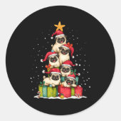 Cute Pug Le Dog Christmas Tree Xmas Hat Long Sleev Ronde Sticker (Voorkant)