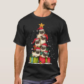 Cute Pug Le Dog Christmas Tree Xmas Hat Long Sleev T-shirt (Voorkant)