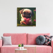 Cute Pug met hart Canvas Afdruk (Insitu (Woonkamer))