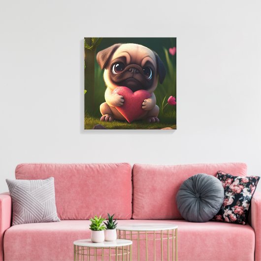 Cute Pug met hart Canvas Afdruk (Insitu (Woonkamer))