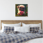 Cute Pug met hart Canvas Afdruk (Insitu (Slaapkamer))