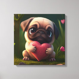 Cute Pug met hart Canvas Afdruk