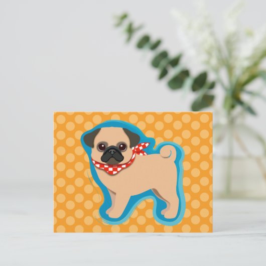Cute pug met sjaal briefkaart (Staand voorkant)