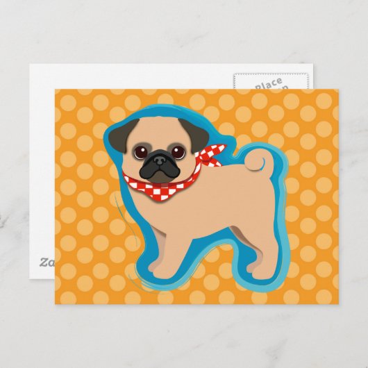 Cute pug met sjaal briefkaart (Voorkant / Achterkant)