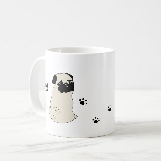 Cute pug mug かわいいパグのイラストのマグカップ koffiemok (Voorkant links)