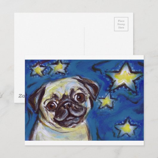 Cute Pug Nighttime Stars Briefkaart (Voorkant / Achterkant)