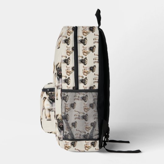 Cute Pug Pattern Bedrukte Rugzak (Rechts)