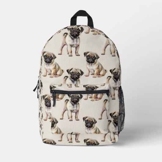 Cute Pug Pattern Bedrukte Rugzak (Voorkant)