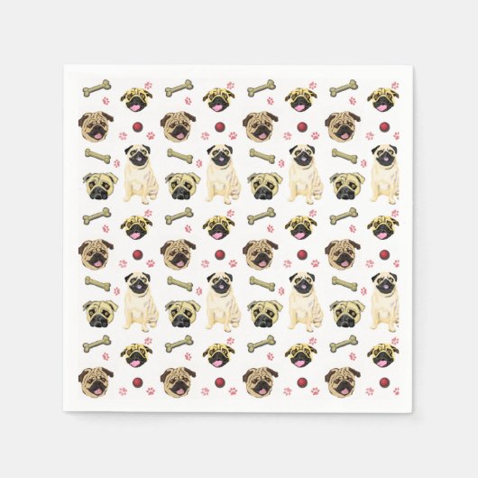Cute Pug Print Paper Napkins Servet (Voorkant)