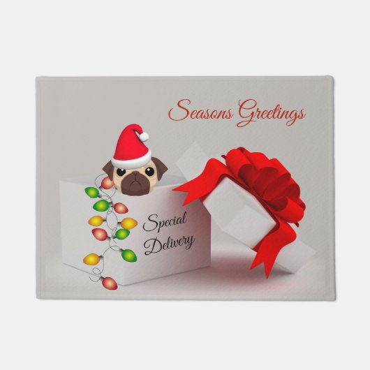 Cute Pug Puppy Kerstdoormat Deurmat (Voorkant)