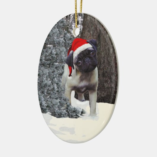 Cute Pug Puppy Kerstversier #2 Keramisch Ornament (Links)