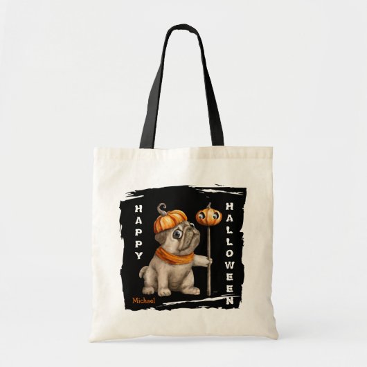 Cute Pug Puppy Kinder Halloween Trick or treat Tote Bag (Voorkant)