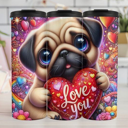 Cute Pug Puppy Love Heart Thermosbeker