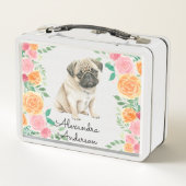 Cute Pug puppy met waterverf bloemen monogram (Achterkant)