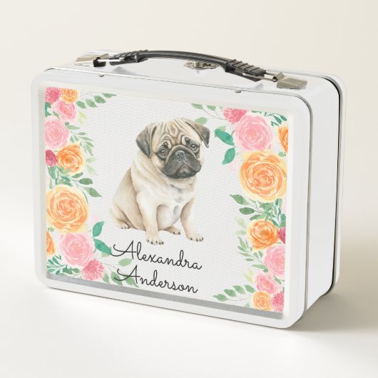 Cute Pug puppy met waterverf bloemen monogram (Achterkant)