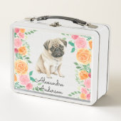 Cute Pug puppy met waterverf bloemen monogram (Voorkant)