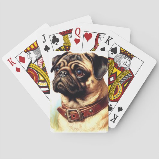 Cute Pug Retro Schilderij Pokerkaarten (Achterkant)