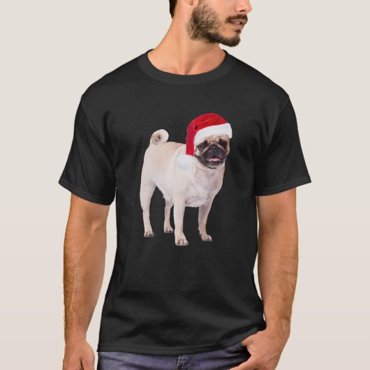Cute Pug Santa Hat Funny Pugs Afbeelding Kersthond T-shirt (Voorkant)