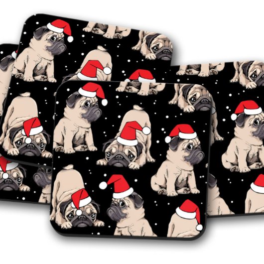 Cute Pug Santa Kerstmis | kerstkurkset Bier Onderzetter